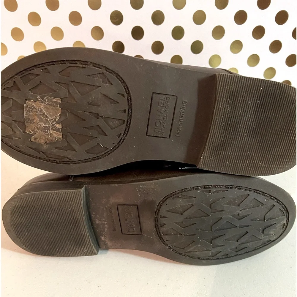 MICHAEL KORS Bexley Chocolate Brown Leather Zip-up Boots MK Buckle Size 5 - Picture 7 of 9